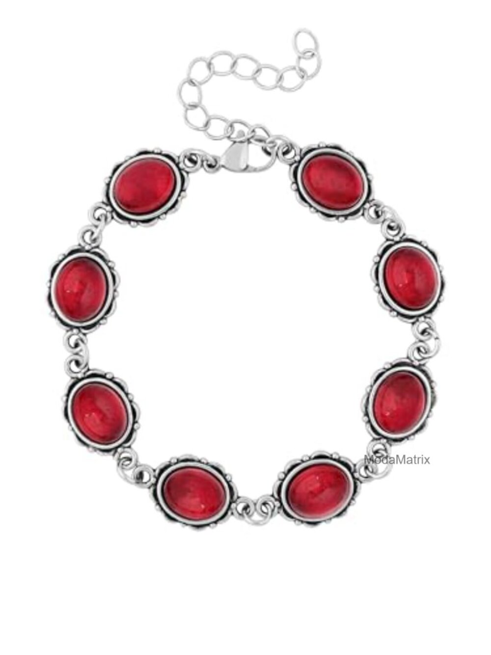 Stainless Steel & Zinc Gothic Red Victorian Link Bracelet with Glass Stones